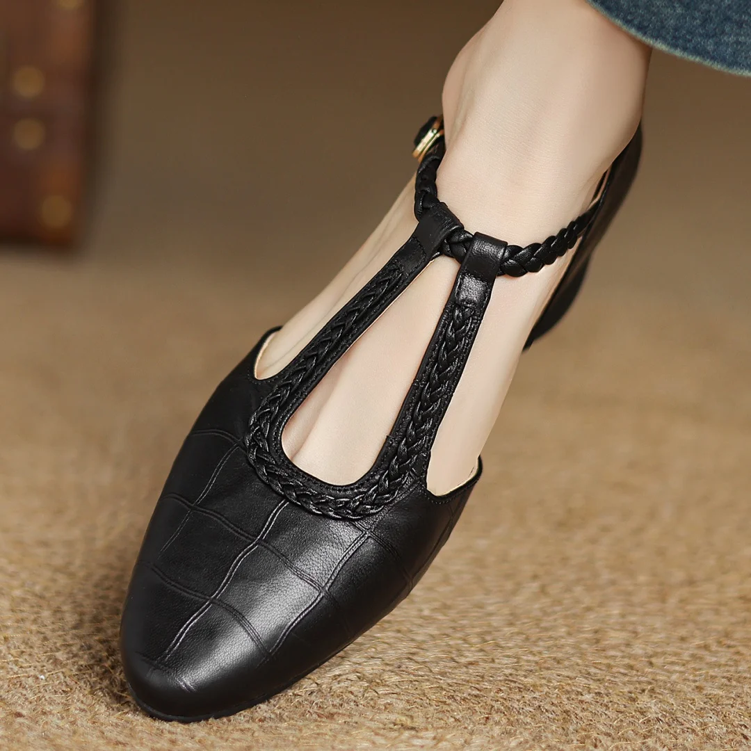 Margot | Women's Leather T-Strap Mary Jane Flats Pointed Toe Flat 4