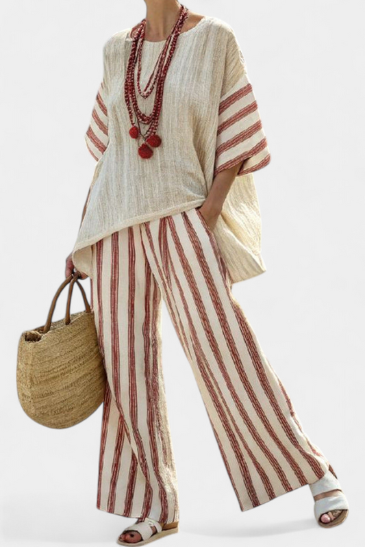 Mason | Breezy Striped Loose Top and Lightweight Linen Pants for Summer 0
