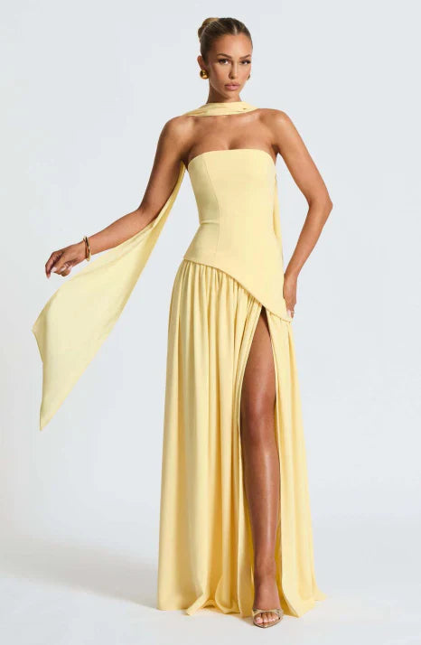 Women's Maxi Dress in Silk, Strapless and Sleeveless, Fluid
