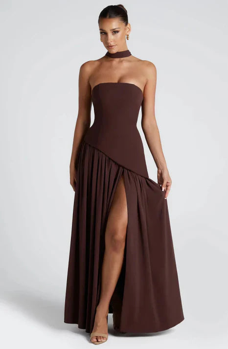 Women's Maxi Dress in Silk, Strapless and Sleeveless, Fluid