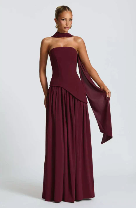 Women's Maxi Dress in Silk, Strapless and Sleeveless, Fluid