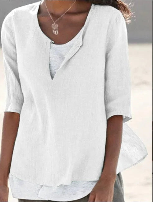 Women's 3/4 Sleeve Blouse Split Neck Casual Top