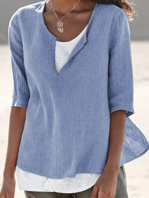Women's 3/4 Sleeve Blouse Split Neck Casual Top