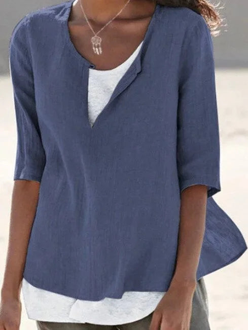 Women's 3/4 Sleeve Blouse Split Neck Casual Top