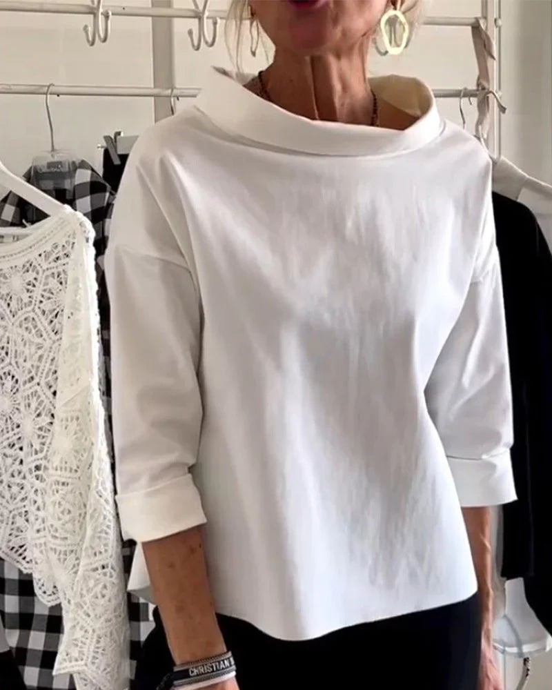 Top casual da donna con scollo a barca e maniche 3/4