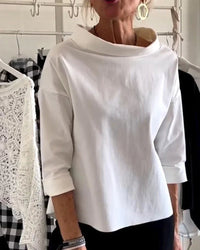 Top casual da donna con scollo a barca e maniche 3/4