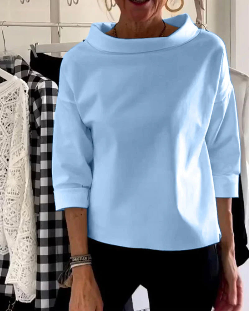 Top casual da donna con scollo a barca e maniche 3/4