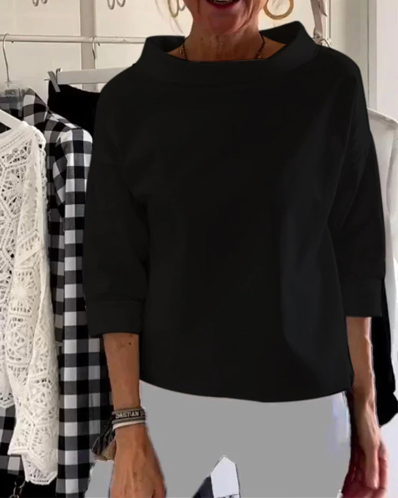 Top casual da donna con scollo a barca e maniche 3/4