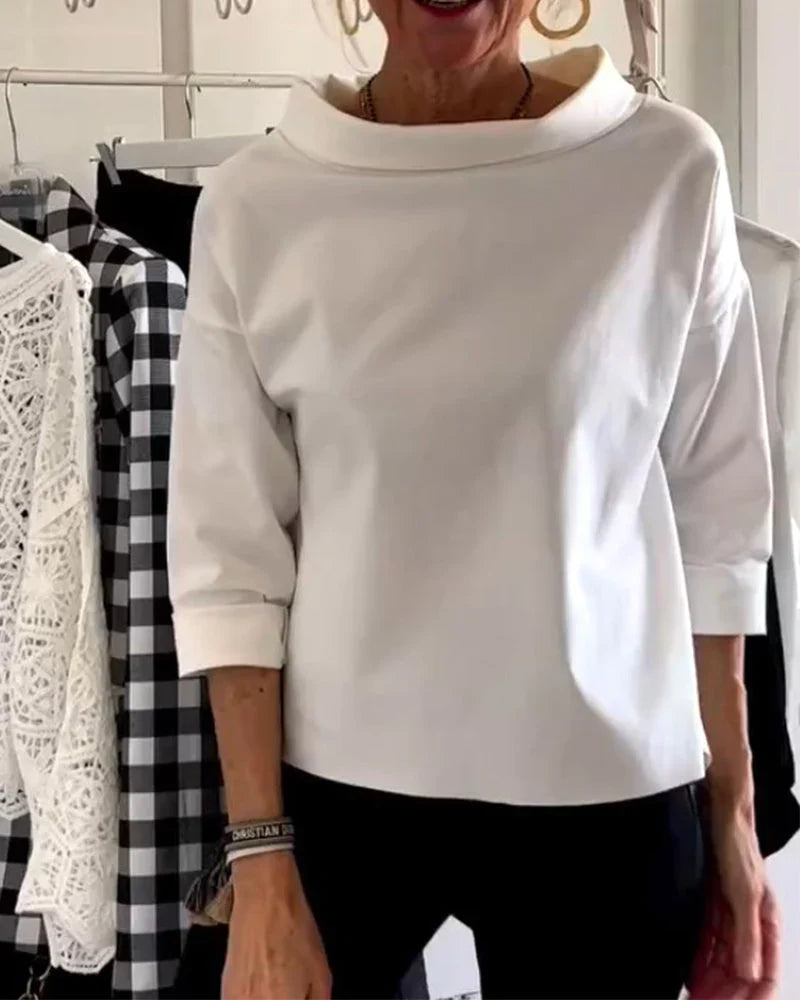 Top casual da donna con scollo a barca e maniche 3/4