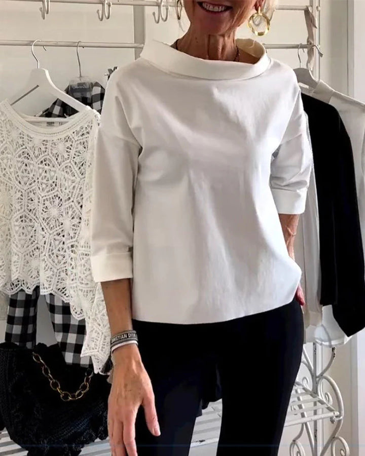 Top casual da donna con scollo a barca e maniche 3/4