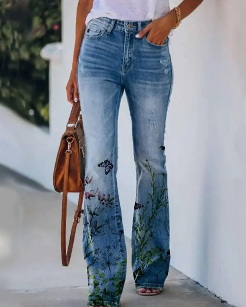 Meadow | Women's Floral Print High Waist Flare Jeans 0