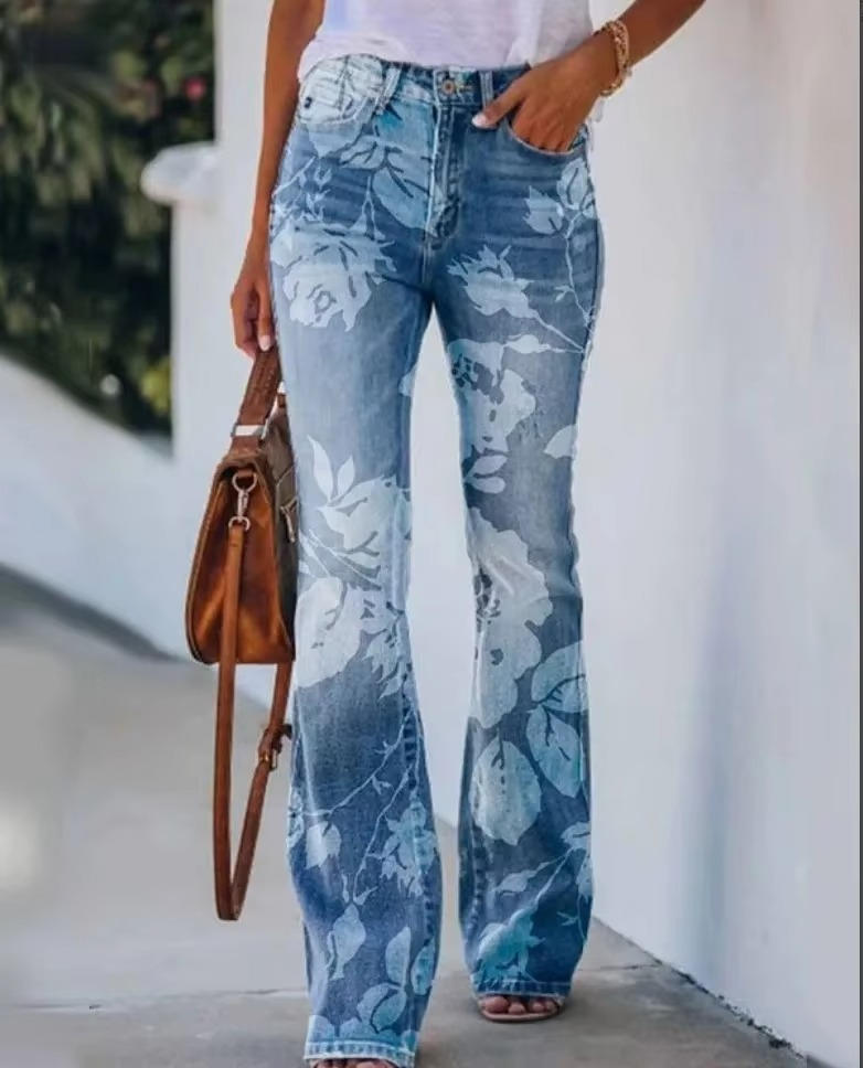 Meadow | Women's Floral Print High Waist Flare Jeans 2
