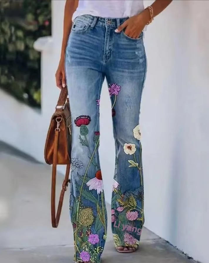 Meadow | Women's Floral Print High Waist Flare Jeans 3