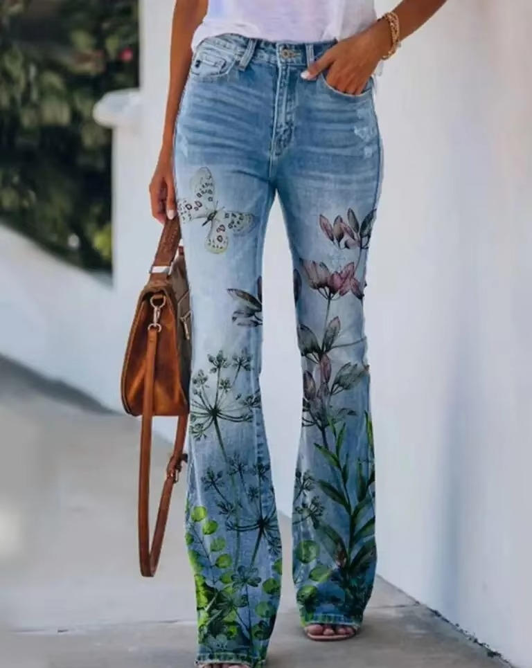 Meadow | Women's Floral Print High Waist Flare Jeans 4