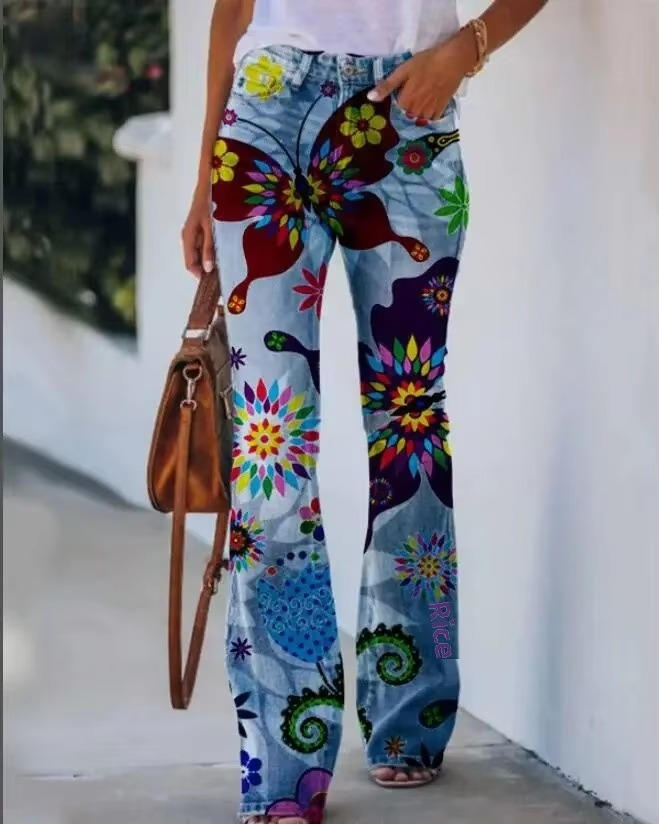 Meadow | Women's Floral Print High Waist Flare Jeans 5