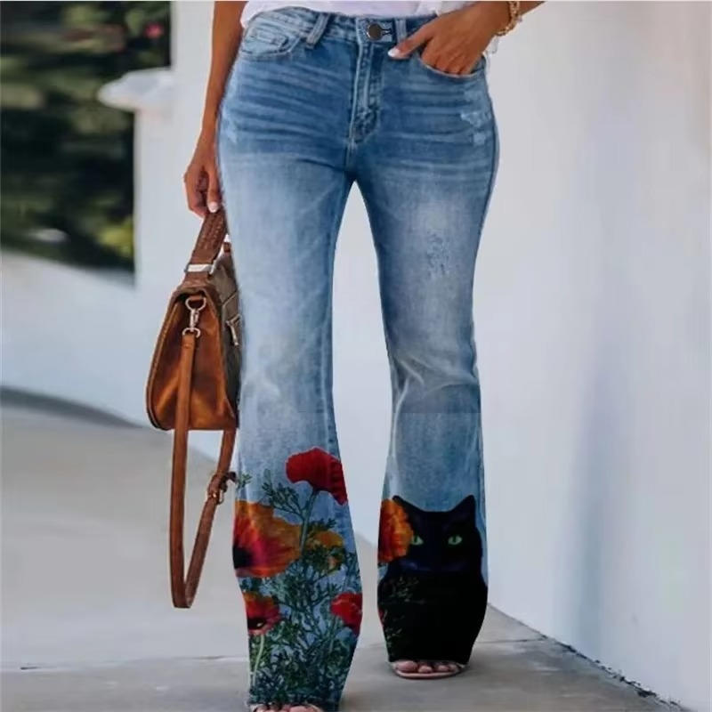 Meadow | Women's Floral Print High Waist Flare Jeans 6