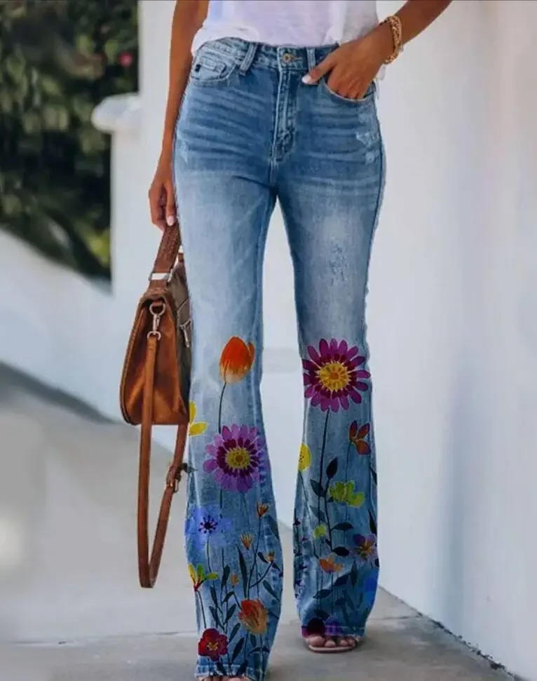 Meadow | Women's Floral Print High Waist Flare Jeans 7
