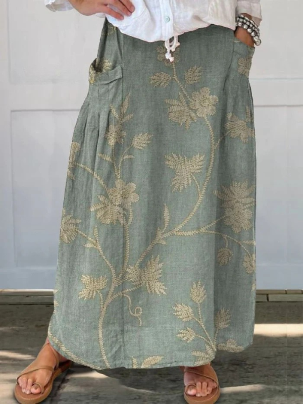 Mella™ | Retro Elegant Floral Art Elastic waistband Pocket Skirt 1