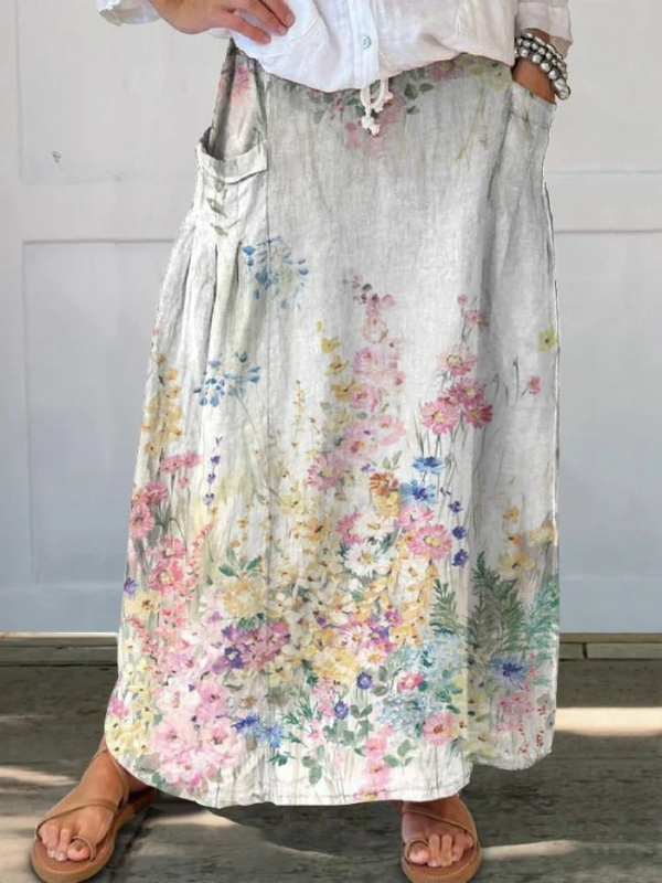 Mella™ | Retro Elegant Floral Art Elastic waistband Pocket Skirt 2