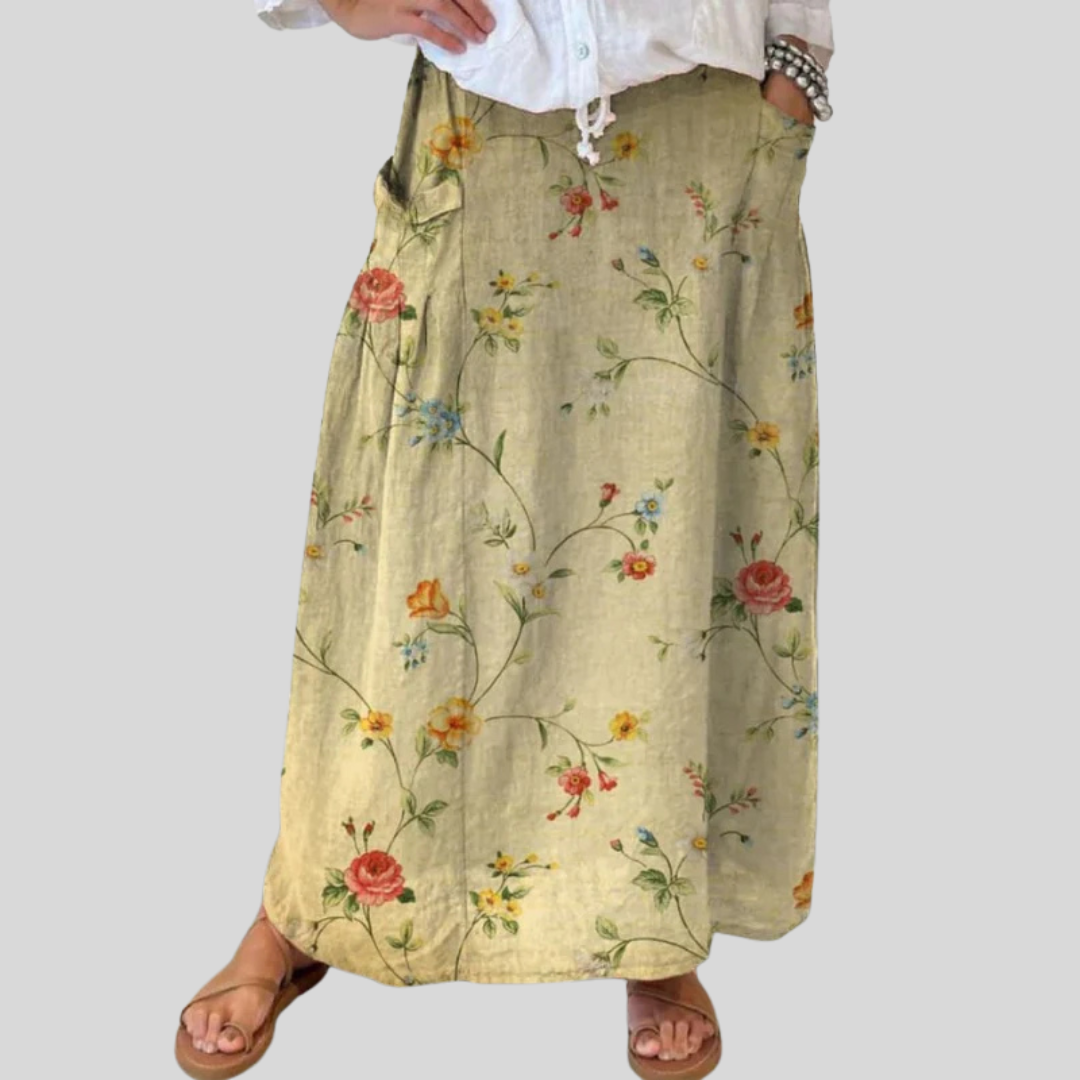 Mella™ | Retro Elegant Floral Art Elastic waistband Pocket Skirt 3