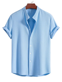Men's Casual Short Sleeve Ribbed Button-Up Shirt