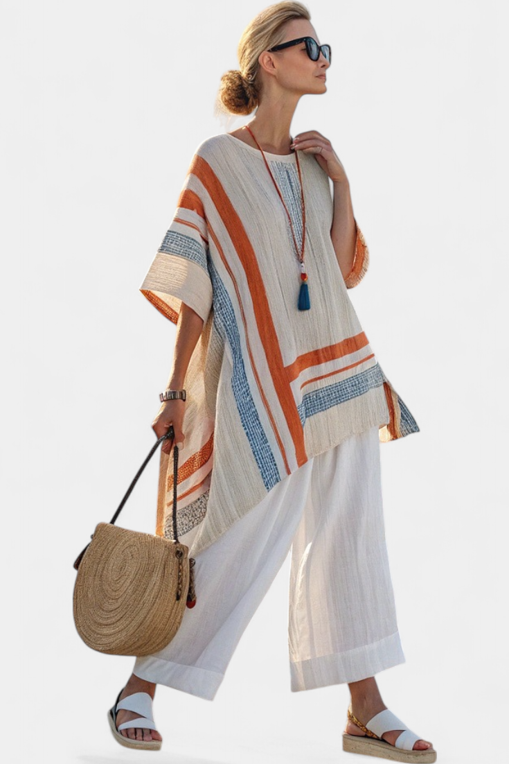 Mia | Elegant Asymmetrical Blouse and Lightweight Linen Pants 0
