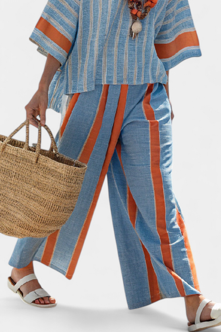 Mia | Relaxed Elegant Terracotta Striped Top and Linen Pants Set 3