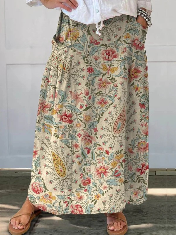 Nilva™ | Vintage Floral Art Printed Pocket Skirt 0