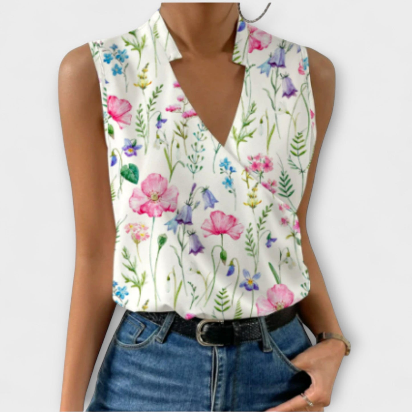 Women's Sleeveless Wrap V-Neck Top Collared Blouse