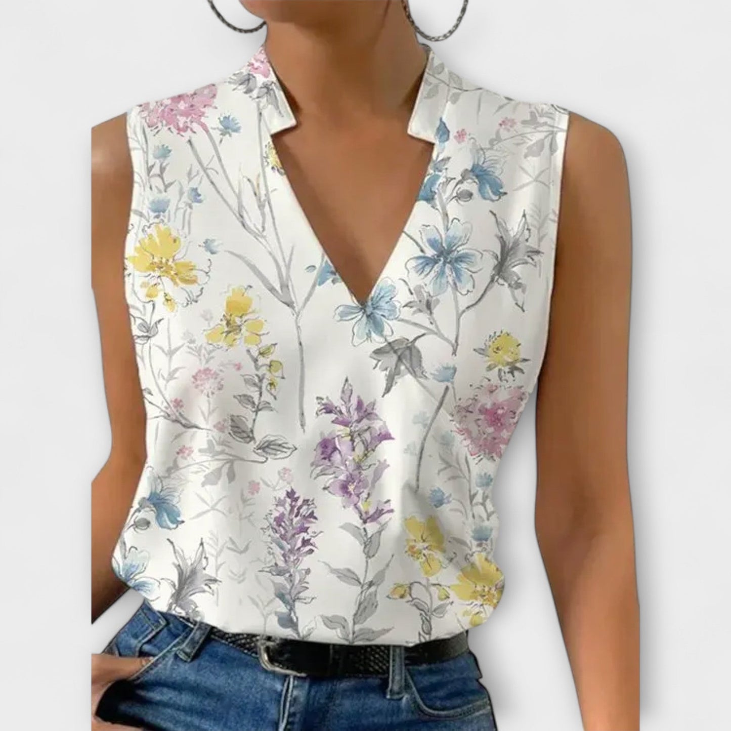 Women's Sleeveless Wrap V-Neck Top Collared Blouse