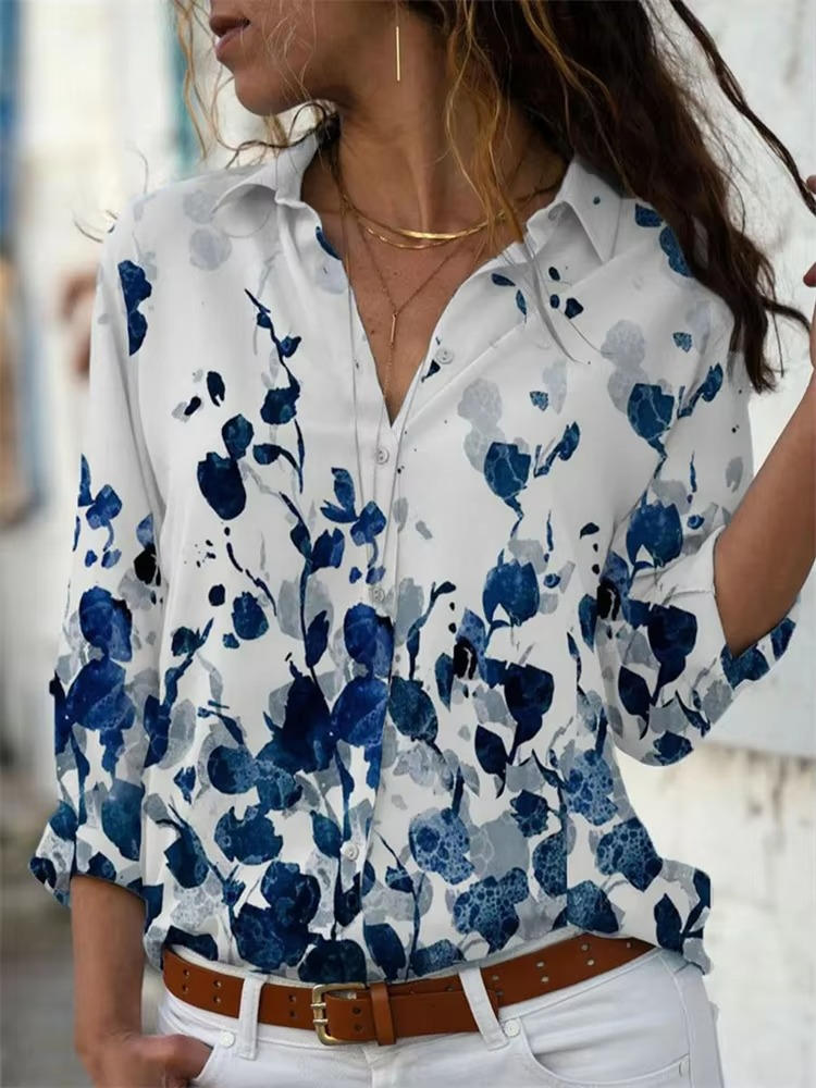 Women's Geometric Print Long Sleeve Button Down Shirt