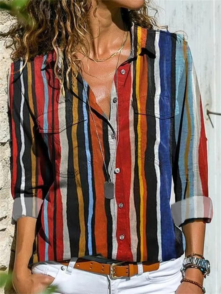 Women's Geometric Print Long Sleeve Button Down Shirt