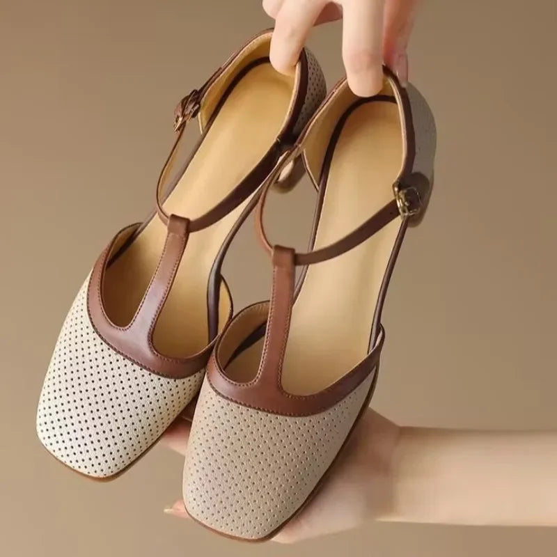 Piper | Women's T-Strap Block Heel Shoes Square Toe Mid Heel Pumps 1