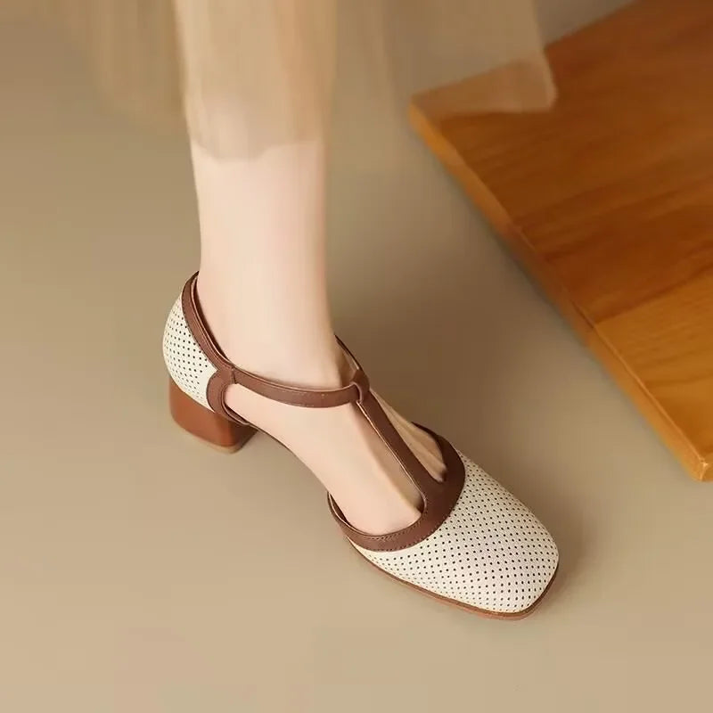 Piper | Women's T-Strap Block Heel Shoes Square Toe Mid Heel Pumps 2