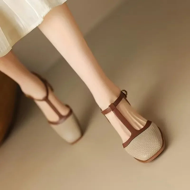 Piper | Women's T-Strap Block Heel Shoes Square Toe Mid Heel Pumps 4