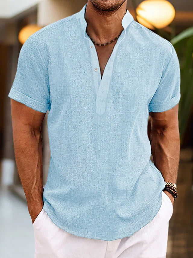 Men's Polo Shirt V-Detail Slim Fit Short Sleeve