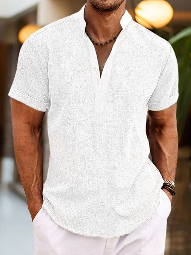 Men's Polo Shirt V-Detail Slim Fit Short Sleeve