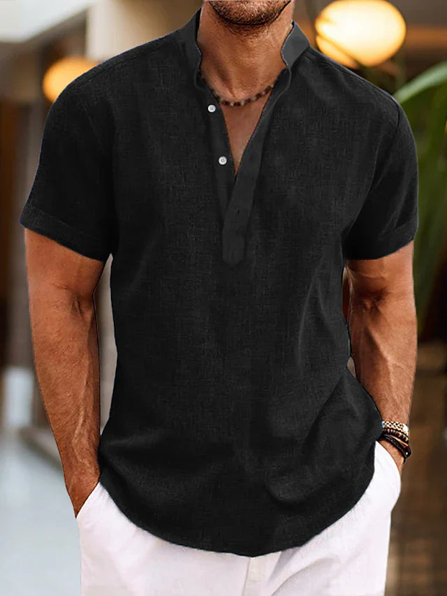 Men's Polo Shirt V-Detail Slim Fit Short Sleeve