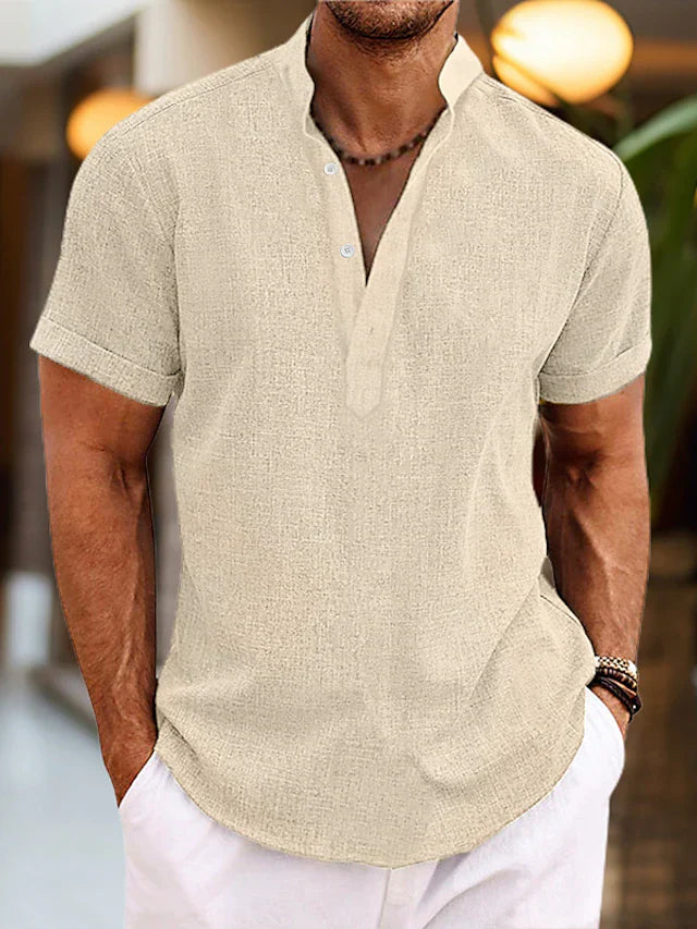 Men's Polo Shirt V-Detail Slim Fit Short Sleeve