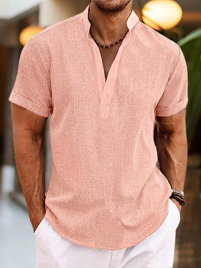 Men's Polo Shirt V-Detail Slim Fit Short Sleeve