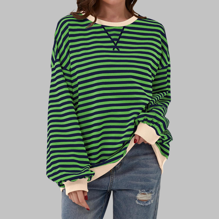 Felpa oversize da donna a righe con scollo rotondo e maniche lunghe