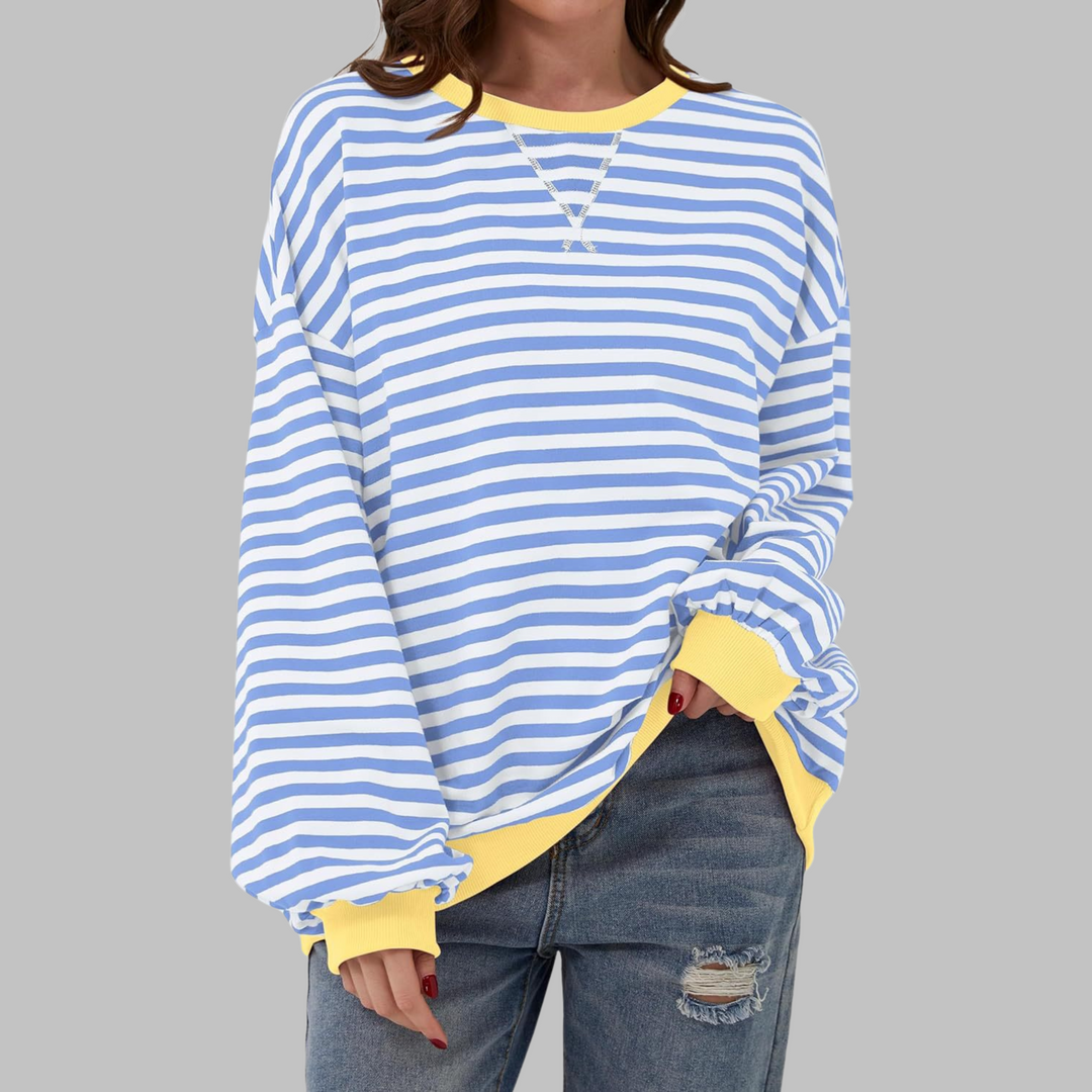 Felpa oversize da donna a righe con scollo rotondo e maniche lunghe