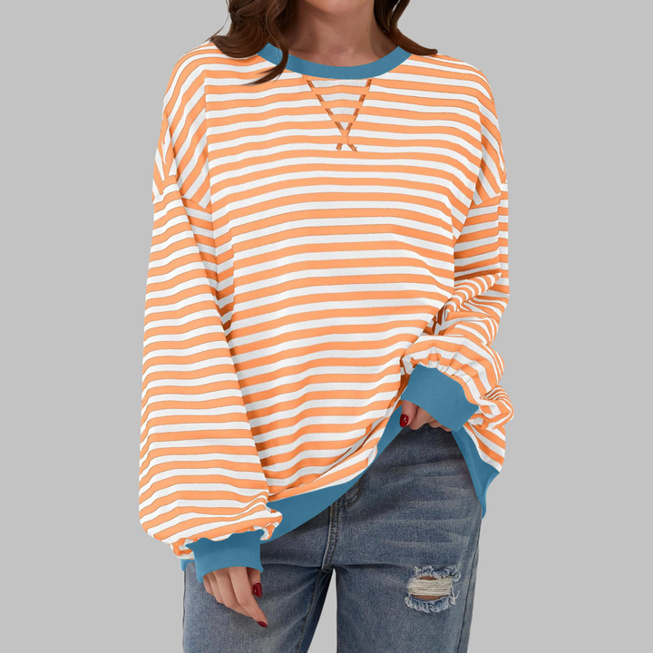 Felpa oversize da donna a righe con scollo rotondo e maniche lunghe