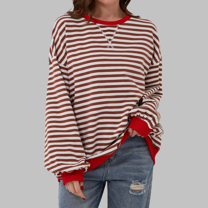 Felpa oversize da donna a righe con scollo rotondo e maniche lunghe