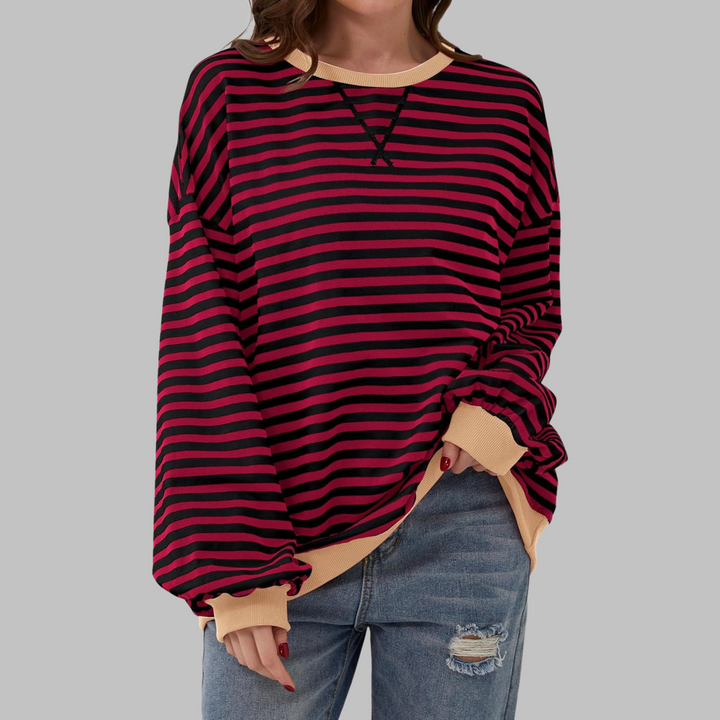 Felpa oversize da donna a righe con scollo rotondo e maniche lunghe