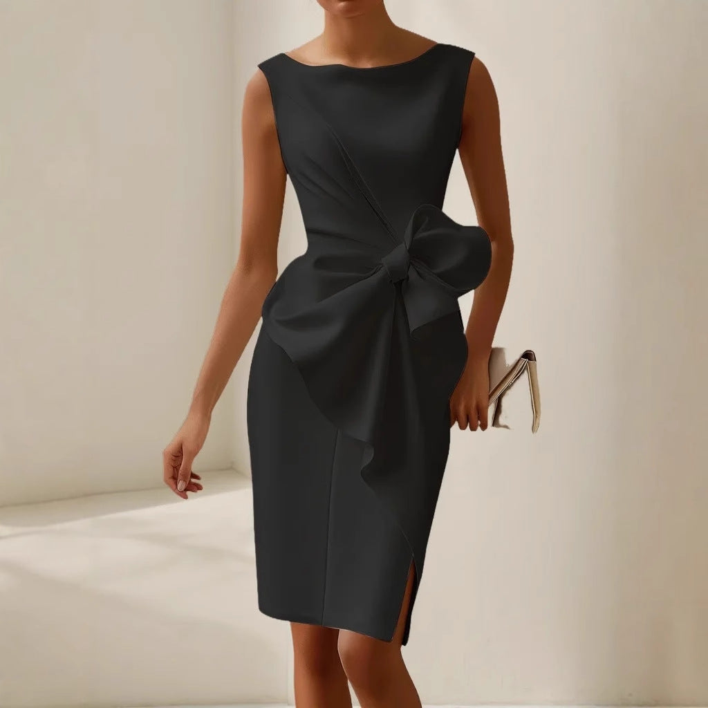 Women's Midi Satin Dress with Front Bow – Ceremony