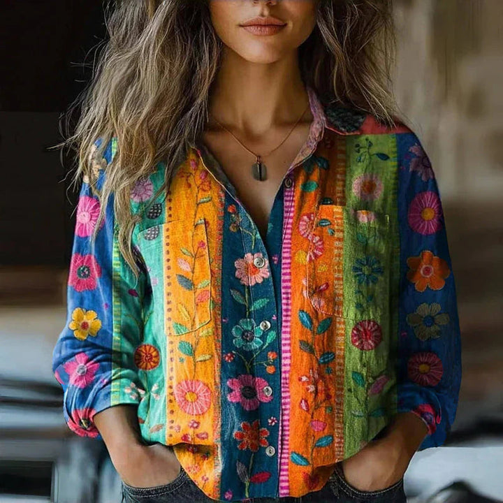 Blusa vintage bohemien con motivo