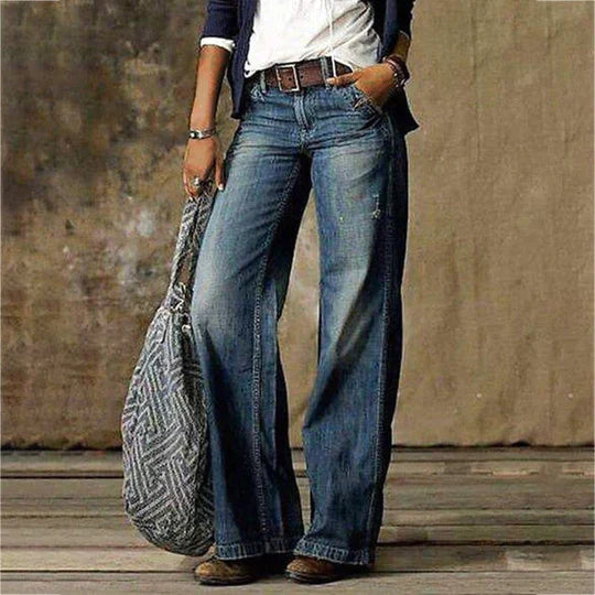 River | Women's High Waist Wide Leg Jeans Retro Flare Denim 1
