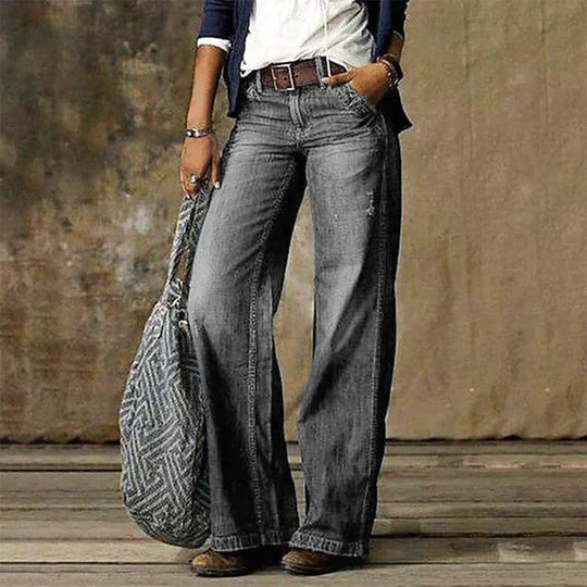 River | Women's High Waist Wide Leg Jeans Retro Flare Denim 2
