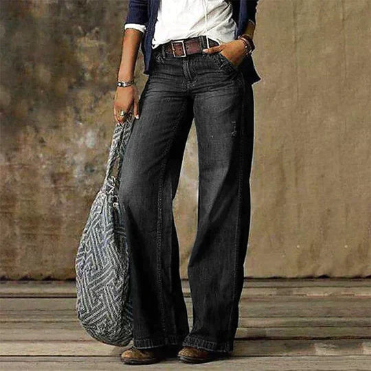 River | Women's High Waist Wide Leg Jeans Retro Flare Denim 3